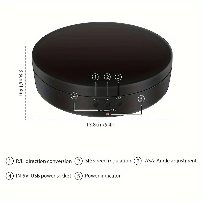 3 Speed Electric Rotating Display Stand for Photography: Black, 5.4 inches, USB Power, 5V Voltage