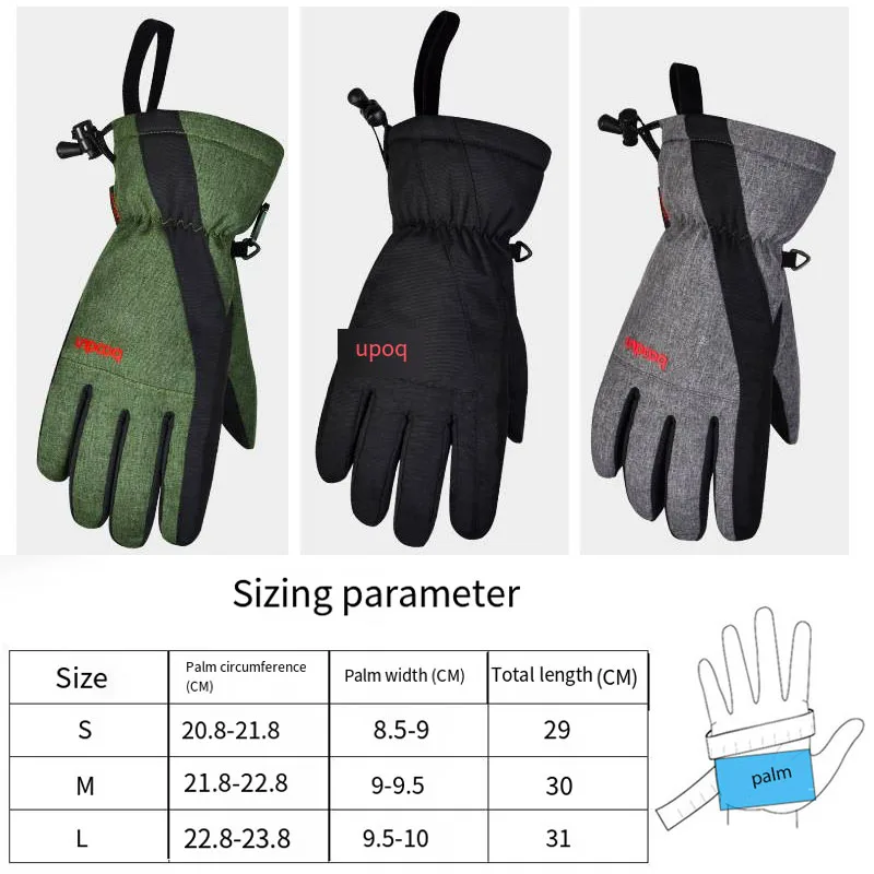 Waterproof Ski Gloves Five Finger Silicone Anti-slip Cycling Gloves Touch-screen Lining Velvet Keep Warm Outdoor Sport Gloves