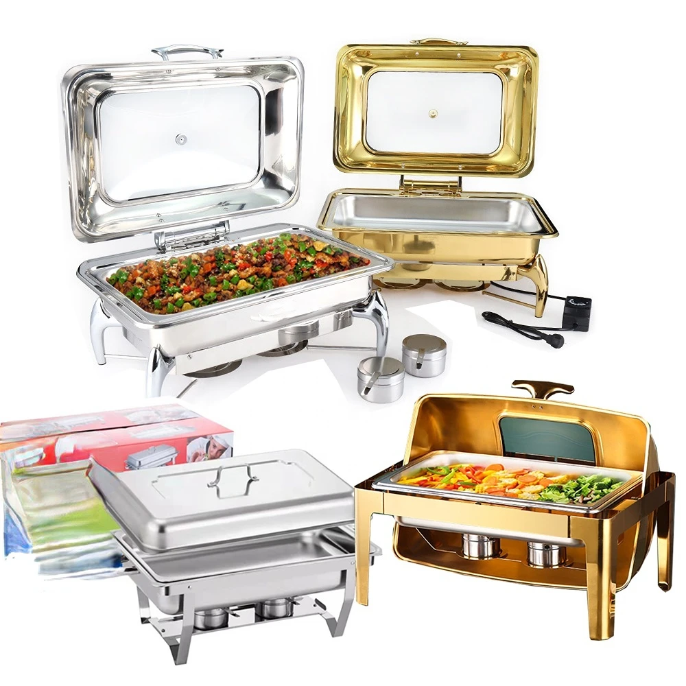 Conjunto De Utensílios De Cozinha Catering Comercial Vela Elétrica Hot Pot Chafer Pratos Food Buffet Display Aquecedor