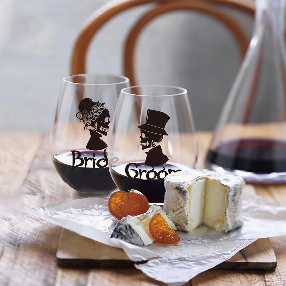 

Skull Bride Groom Wine Glass Valentine's Day Autumn Halloween Cup Anniversary Wedding Couple Gift Bachelorette Party Decoration