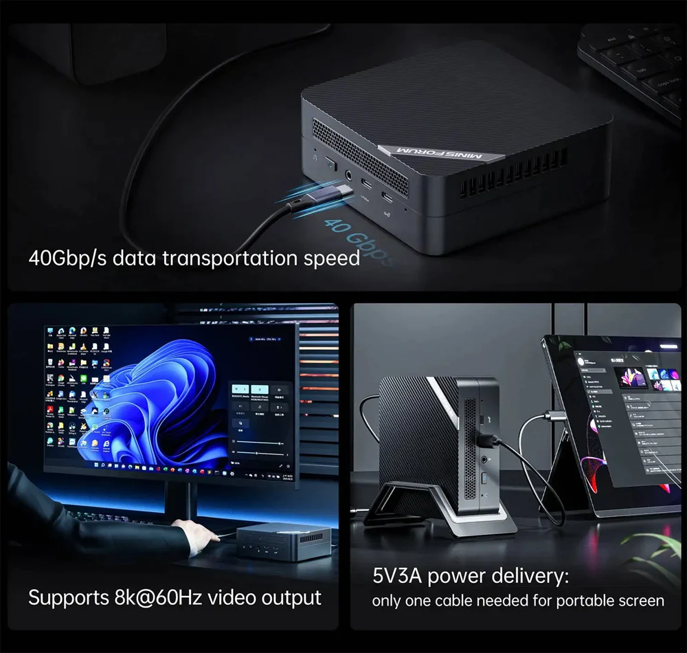 미니스포럼 UM773 Lite 게이머 미니 PC AMD 라이젠 7 7735HS 마이크로 컴퓨터 윈도우 11 DDR5 32GB 1TB SSD USB4 베어본 데스크탑 HTPC