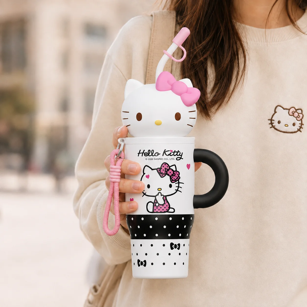 Sanrio Hello Kitty Insulated Tumbler 316 Stainless Steel Water Bottle With Charm Strap Portable Vacuum Cup For Travel Office