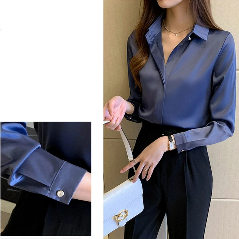 Silk Women\'s Shirt Long Sleeve Fashion Woman Blouses 2023 Satin Top Female Shirts and Blouse Basic Ladies Tops OL Women Clothing