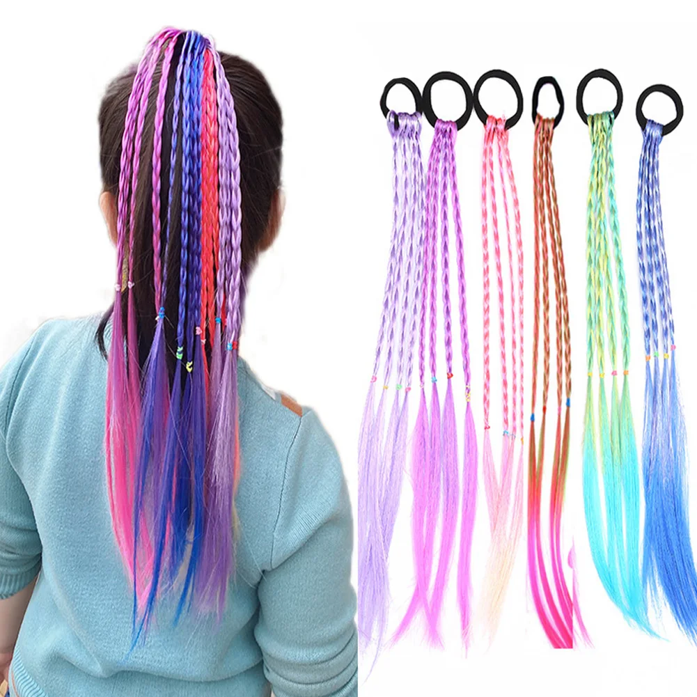 Meninas coloridas perucas rabo de cavalo headbands de borracha beleza faixas de cabelo headwear cabeça banda crianças acessórios para o cabelo ornamento