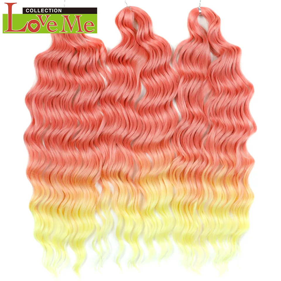 LOVE ME 24 Zoll 300g Synthetisches Haar Wasserwellen-Flechthaarverlängerungen Ombre Regenbogenfarben Tiefe Wellen Twist Häkelhaar – Detail 13