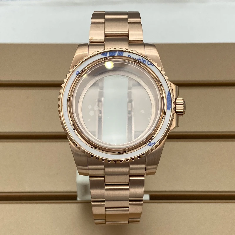 Cassa per orologio in acciaio inossidabile 40mm in oro rosa cinturino da 20mm zaffiro per Seiko Nh35 Nh36 Nh34Nh38 Miyota8215 Eta2824 quadrante 28,5 mm sub gmt