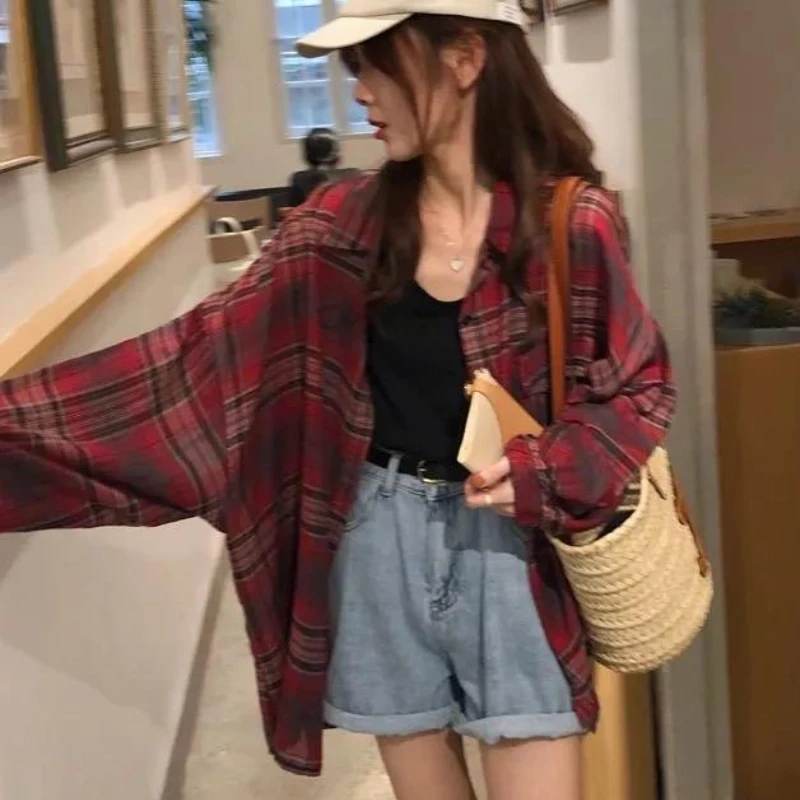 Shirts Women Autumn Plaid Vintage Fashion All-match Leisure S-3XL Chic Daily Simple Single Breasted Design Ulzzang Teen Stylish