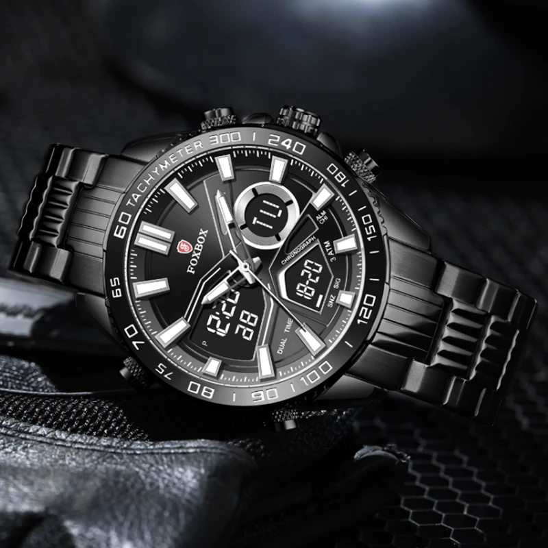 Luxury Brand FOXBOX nuovo orologio da polso da uomo orologi sportivi digitali militari per uomo cinturino in acciaio orologio al quarzo maschile Relogio Masculino