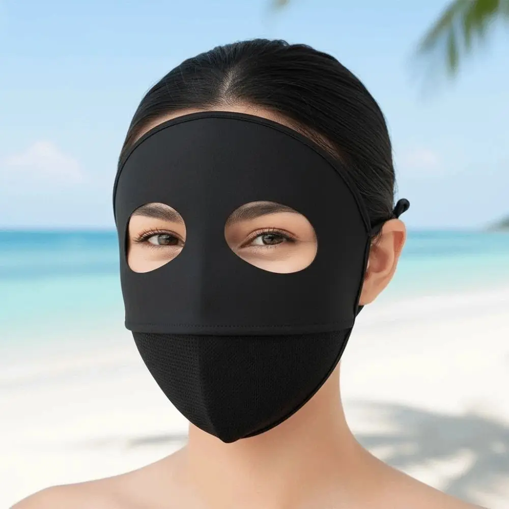 

V-Shaped Polyester Sunscreen Mask Breathable Traceless Ice Silk Face Clothing Windproof Thin UV Protection Mask Beach