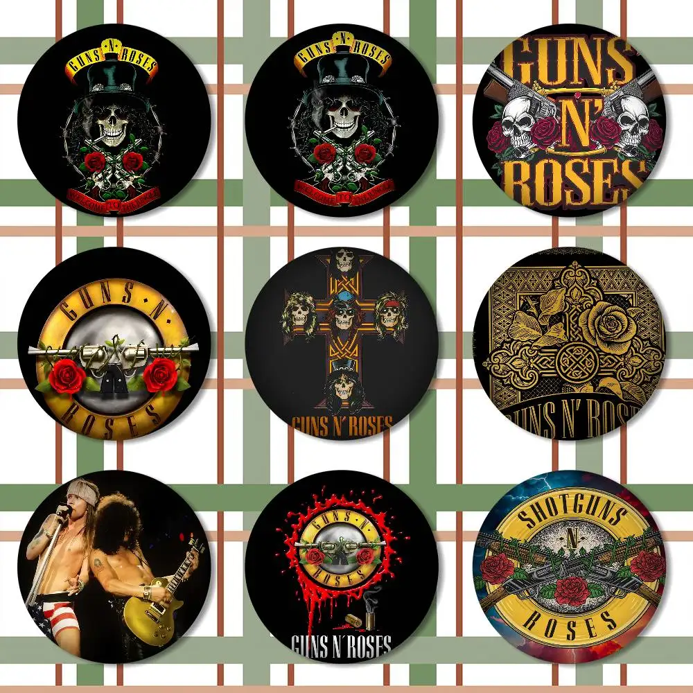 G-Guns N Roses-S 75x75 25x25 mm Cartoon-Rundbroschen für Rucksack, Hemd, Accessoires, Schmuck, Abzeichen, Geschenk für Freunde