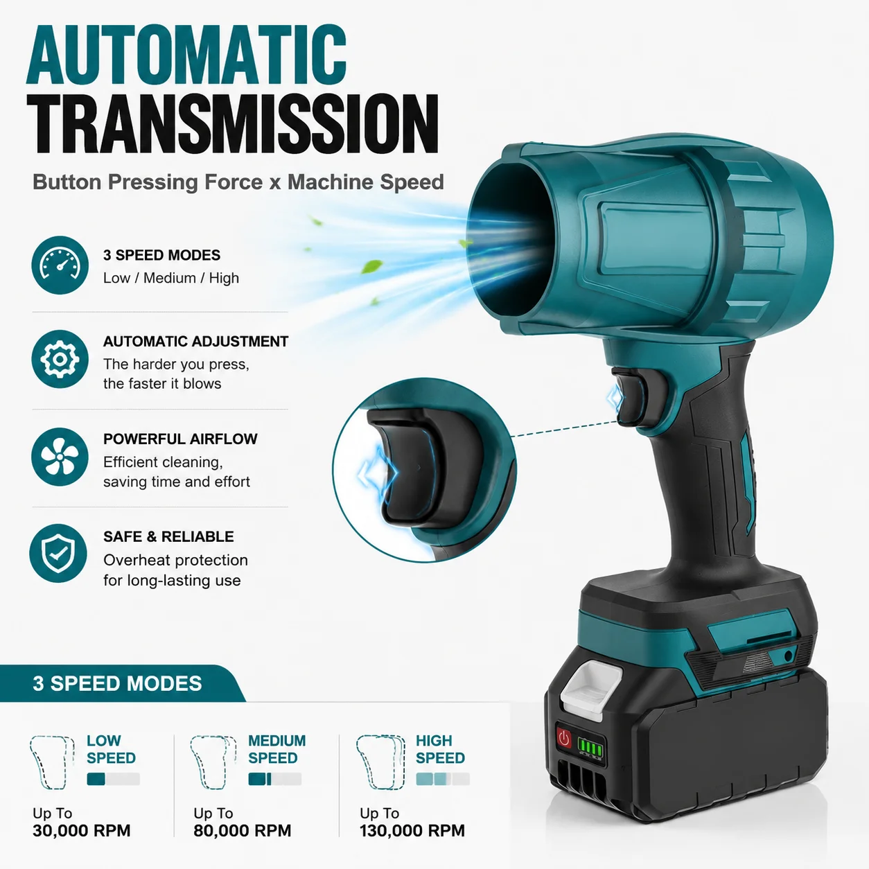 Brushless1000W Electric Turbo Blowers Jet Fan Violent Car Dryer Handheld Dust Blowing Tool Handheld Ducted Turbofan