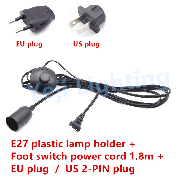 

Retro E27 socket lamp holder with Foot switch power cord 1.8m and EU plug / US 2-pin plug for floor lamp lighting accessories