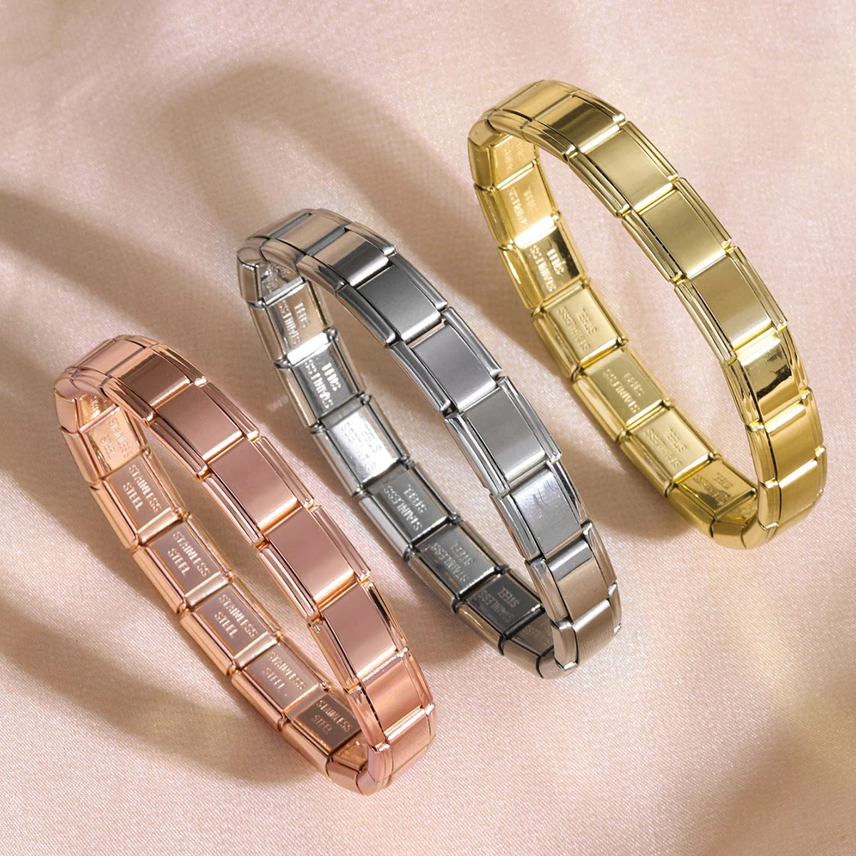 FTCY 9 mm Wide Stainless Steel Bracelets for Women Simple Trendy Style Daily Wear Silvery Charm Removable Bracelet Unisex