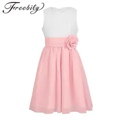 Kids Girls Elegant Evening Dress Flower Girl Cute Dress Knee Length Patchwork Grace Gown for Child Girl Wedding Party Banquet