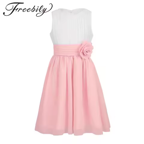 Kids Girls Elegant Evening Dress Flower Girl Cute Dress Knee Length Patchwork Grace Gown for Child Girl Wedding Party Banquet