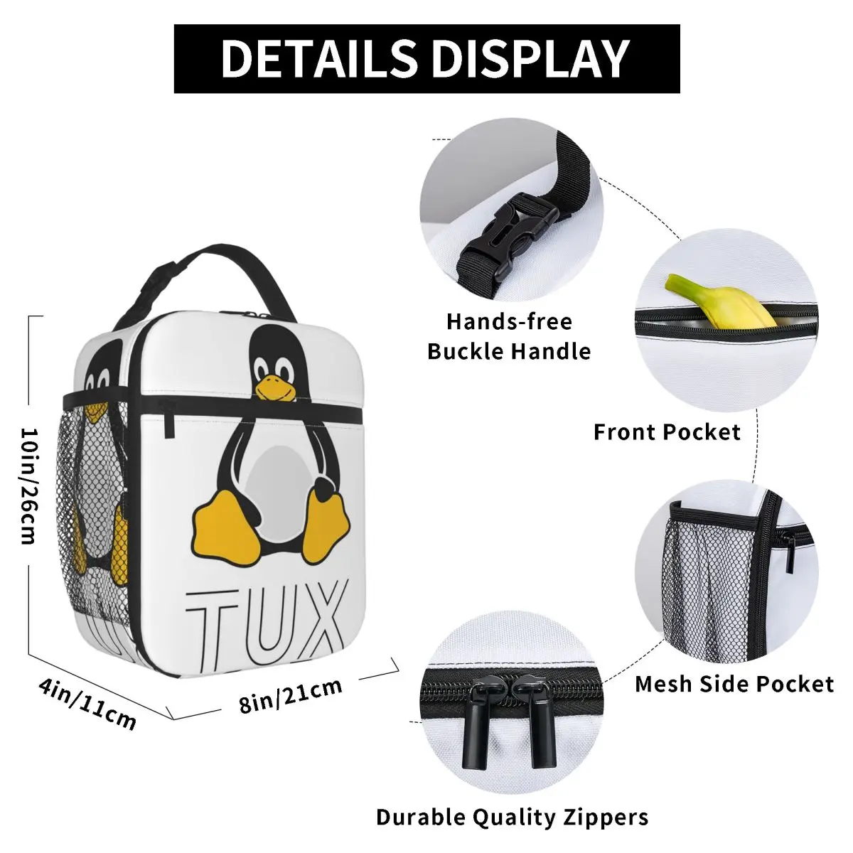 Tux Linux Insulated Lunch Bag for Women Children Leakproof Food Boxes Thermal Lunch Box Tote - view 4