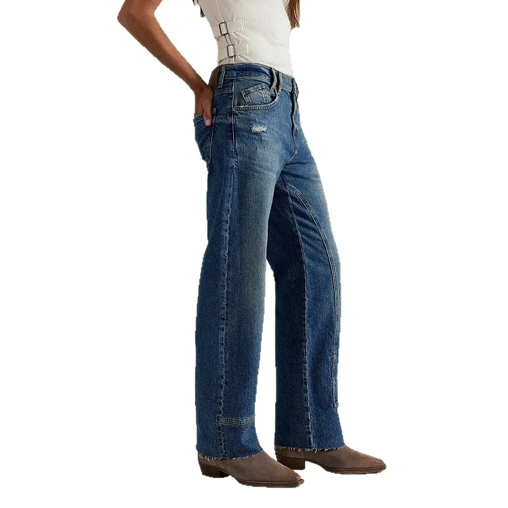 2025 nueva ropa de mujer pantalones vaqueros retro rectos vaqueros de pierna larga simple 5-091701