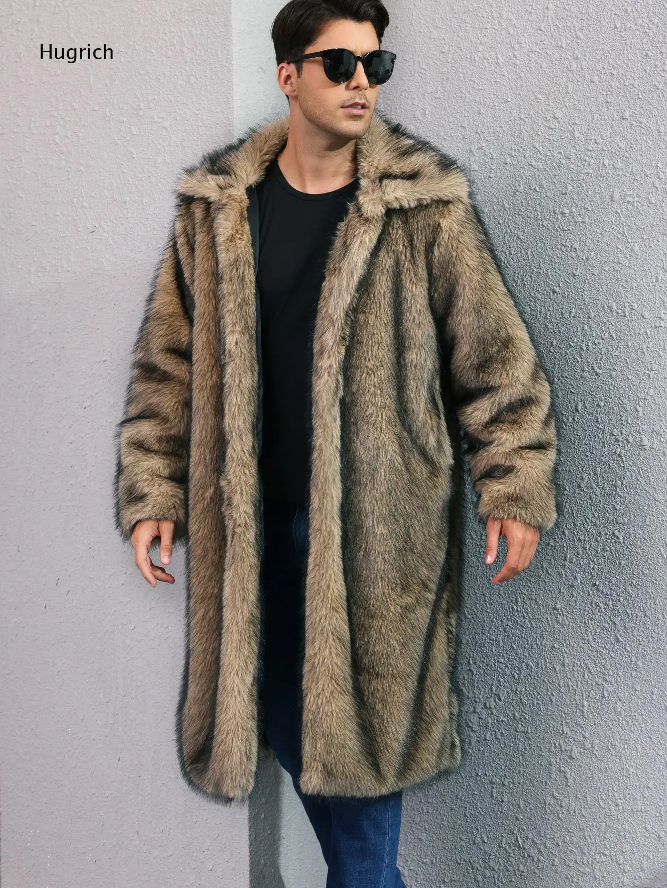 Vintage Mixed Brown Long Hair Plush Furry Mid-Length Loose Hip Hop Streetwear Thermal Overcoat