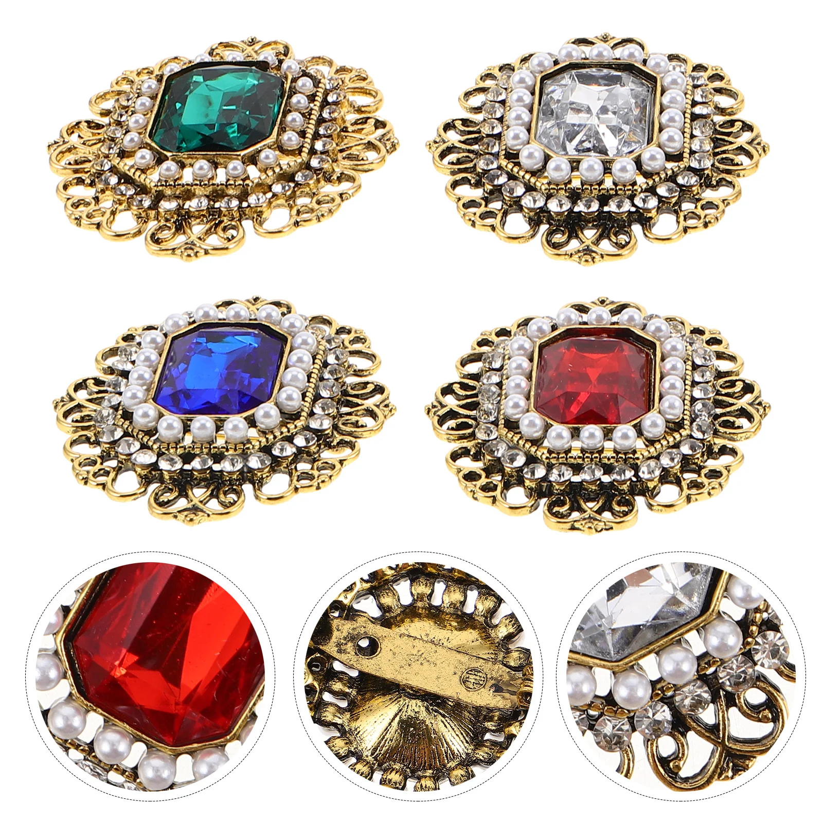 

4pcs Vintage Brooches For Women Alloy Rhinestone Floral Pins Bridal Wedding Corsage Set Retro Shoulder Decorative Brooches