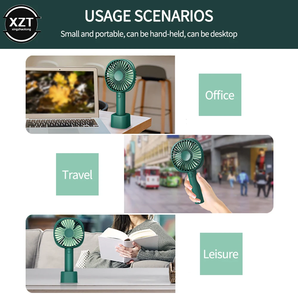 USB Mini Silent Small Fan with Base Rechargeable Portable Handheld Fan Long Battery Life for Travel Outdoor
