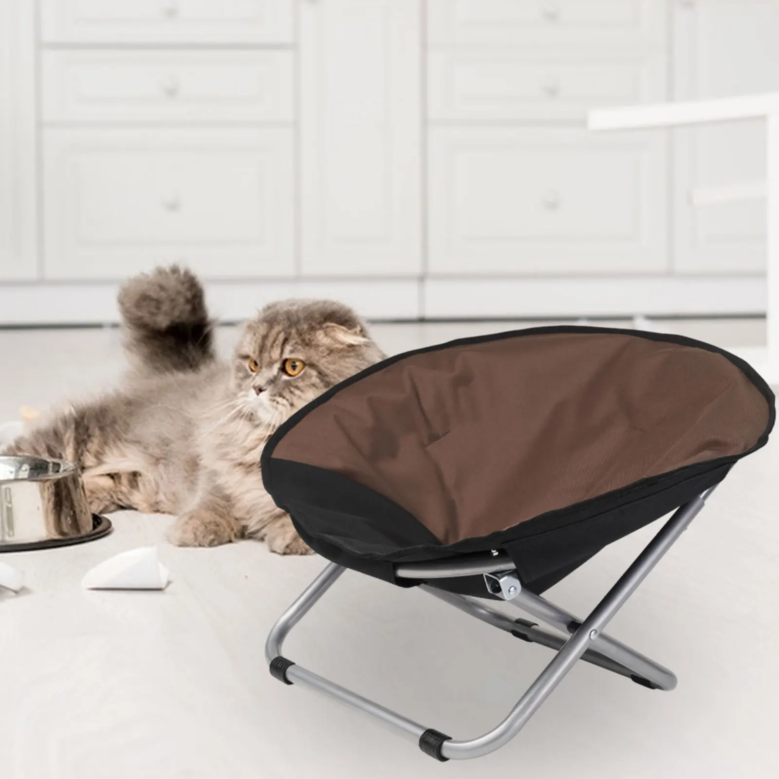 Elevated Pet Bed Foldable Cat Hammock Bed Sleeping Nest Adjustable Height Comfortable Portable Furniture Metal Stand Folded Cot