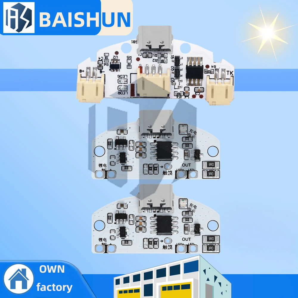 Płytka drukowana lampy stołowej typu C. Ładowanie przez USB, trzybiegowe, bezstopniowe przyciemnianie, dotykowy moduł sterujący małą lampką nocną