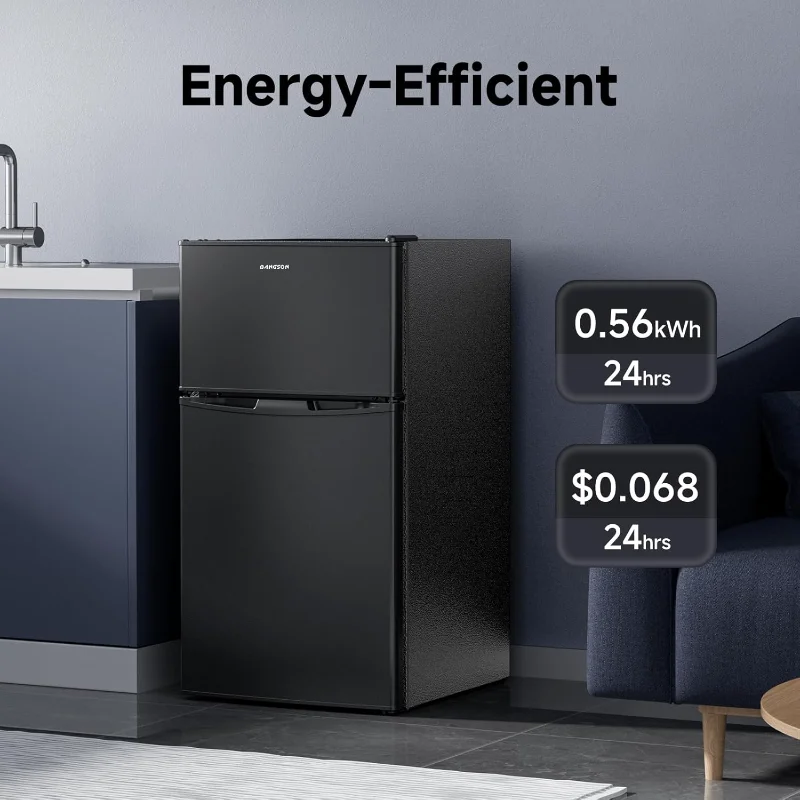 ثلاجة بانجسون صغيرة مع فريزر، ثلاجة صغيرة ببابين مع فريزر، ثلاجة صغيرة لغرفة النوم، 3.2 قدم مكعب، للمنزل والمكتب