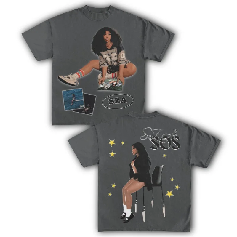 SZA SOS Singer Music Collection Cotton T-shirt Women Unisex Fans Essentials Short Sleeve Retro Tops Summer Vintage Print Tees