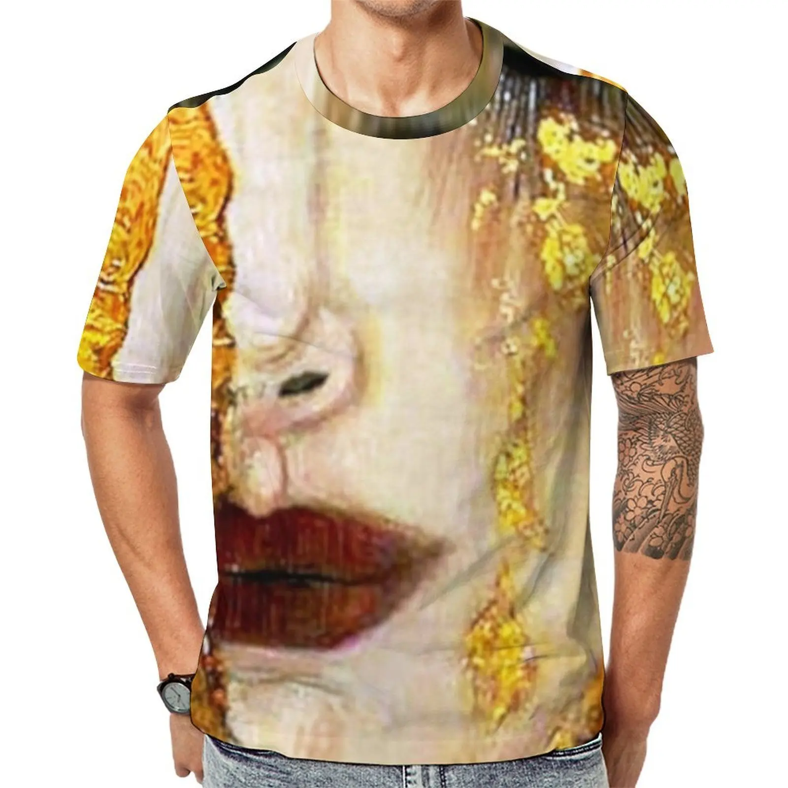 Gustav Klimt T Shirt For Man Freya's Tears Pattern O Neck T-Shirts Summer Popular  Tops Short-Sleeved Aesthetic Oversized Tees
