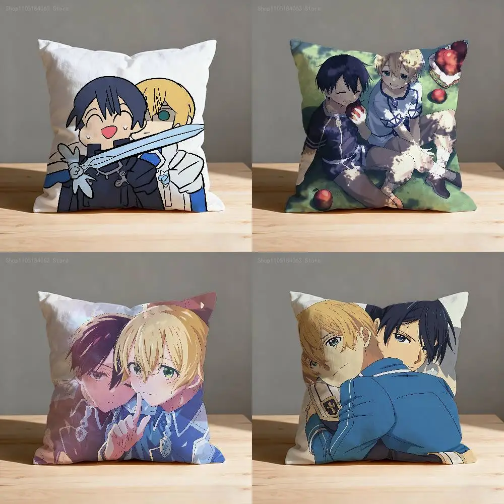 

Kirito Eugeo Pillow Case For Sofa Decor Car Office Room Printing Cushion Cover Decorations and Protector
