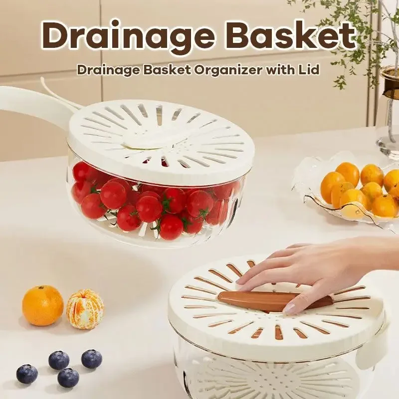 Drain Basket Storage Box Fruit And Vegetable Dehydrating Box Fruit And Vegetable Drain/Filter Washing Basket With Handle