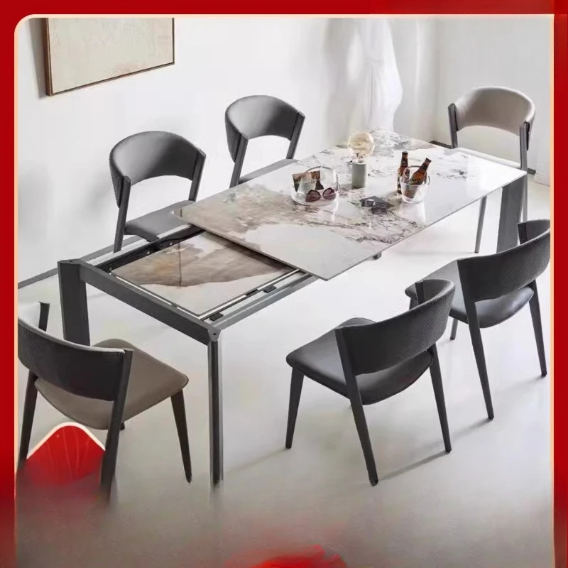 

Aluminum rock slab dining table, unilateral retractable small apartment dining table