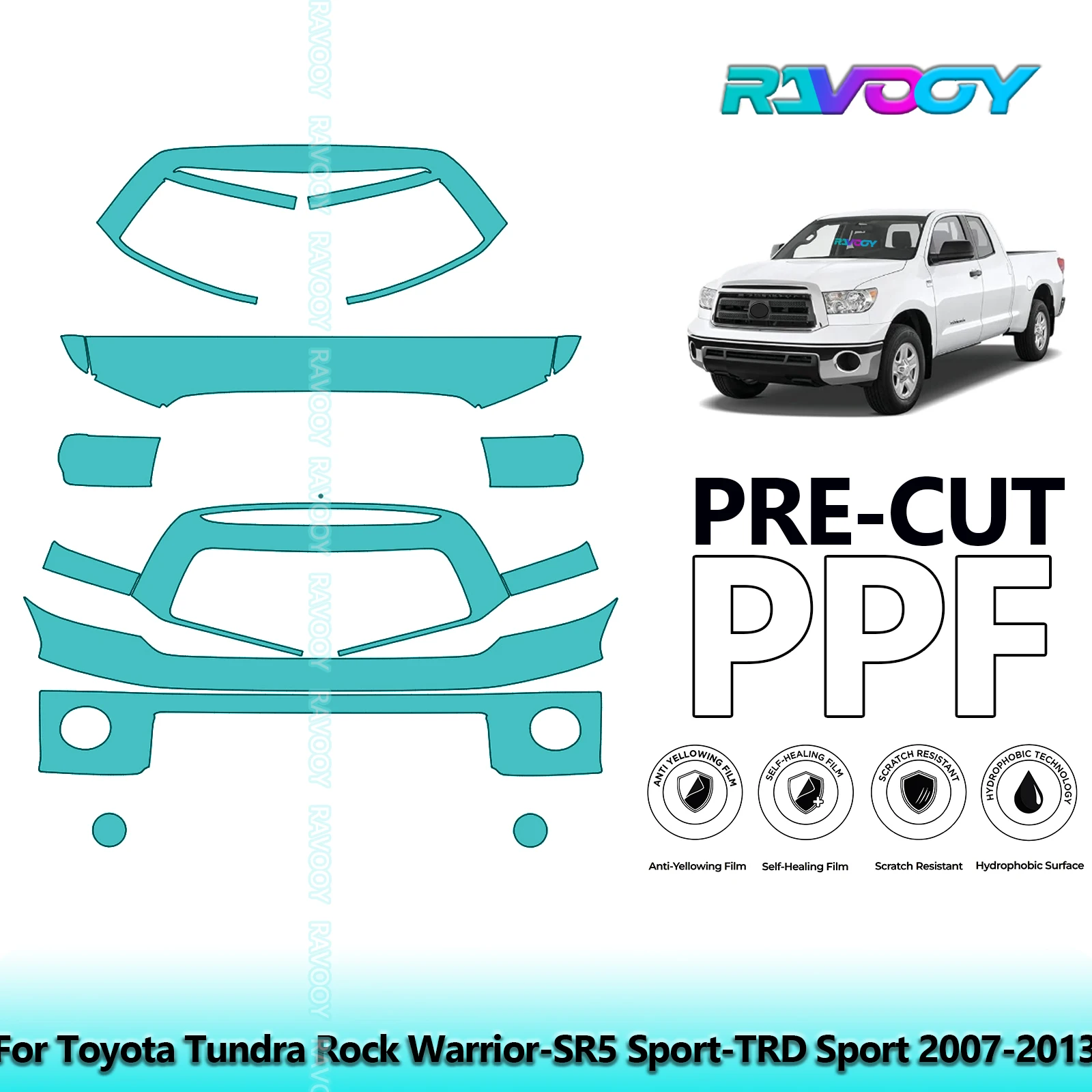 

8.5Mil Precut Paint Protection Film PPF Clear Bra Front Kit For Toyota Tundra Rock Warrior-SR5 Sport-TRD Sport 2007-2013