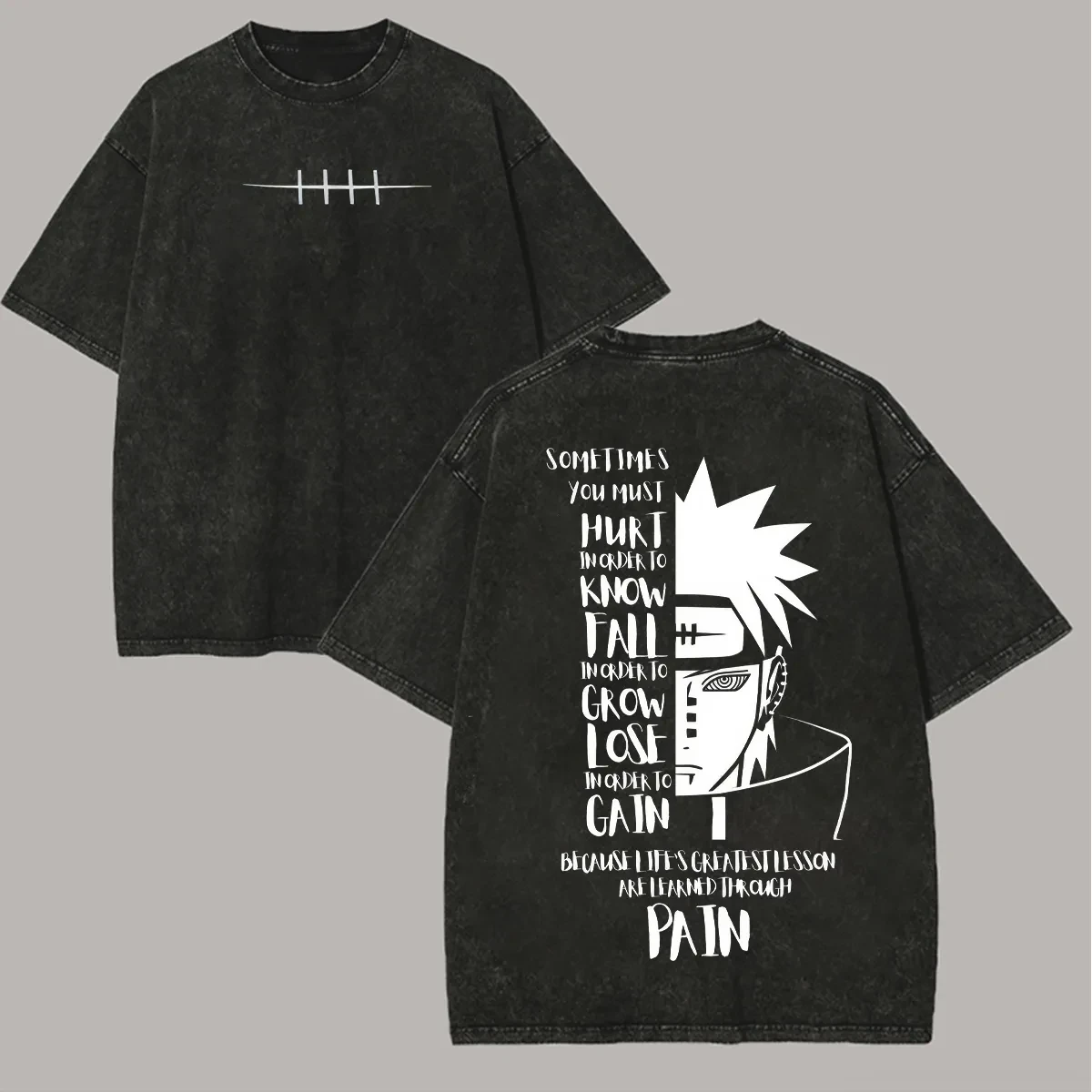Camiseta Naruto Pain con cita de Nagato, estilo vintage, lavado ácido, streetwear, oversized, gráfico retro de anime, camisetas para hombre, top de algodón, ropa
