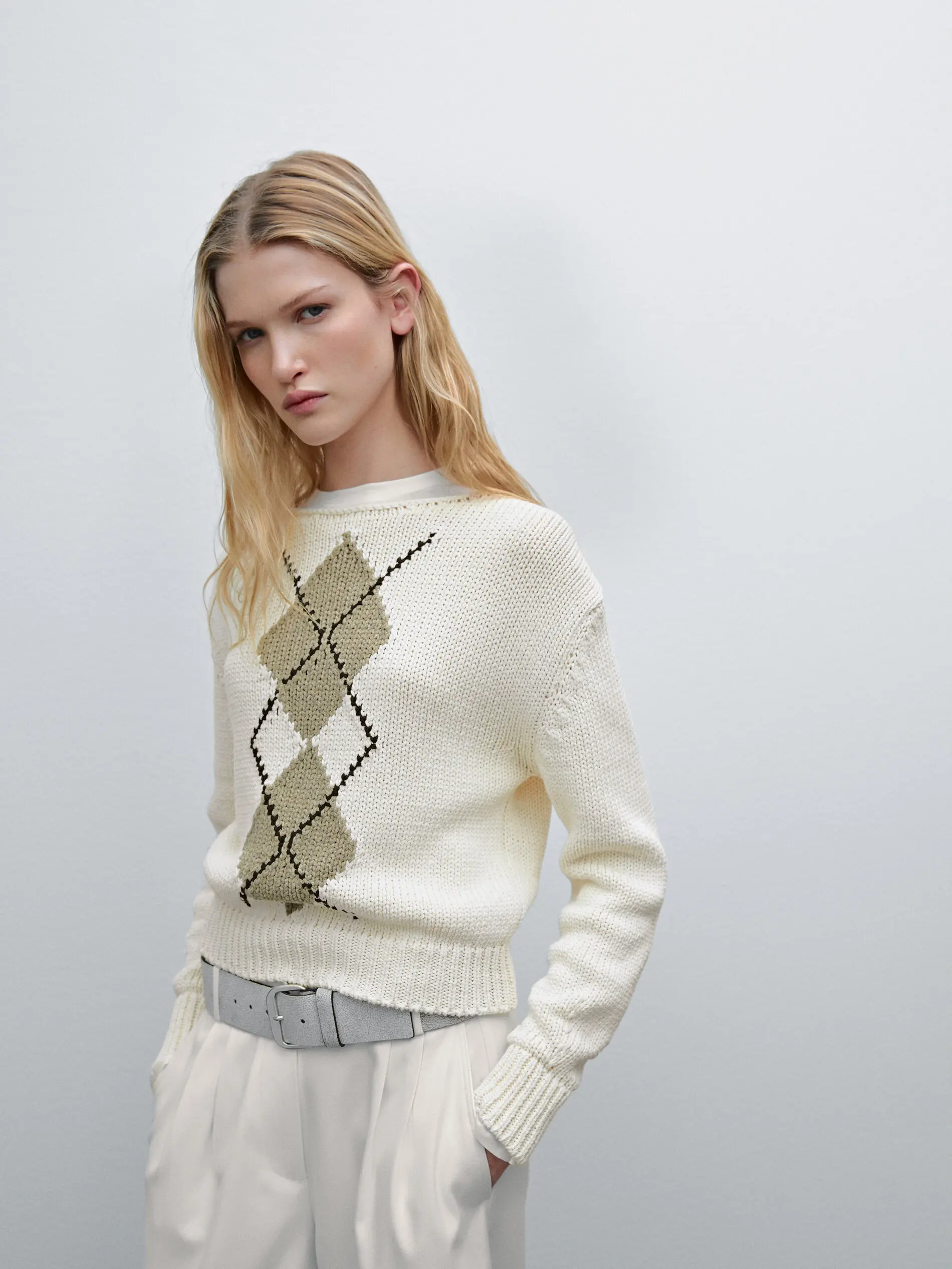 Ethereal MD 2025 massidutti spring new style of Casual diamond-patterned short round-neck sweater