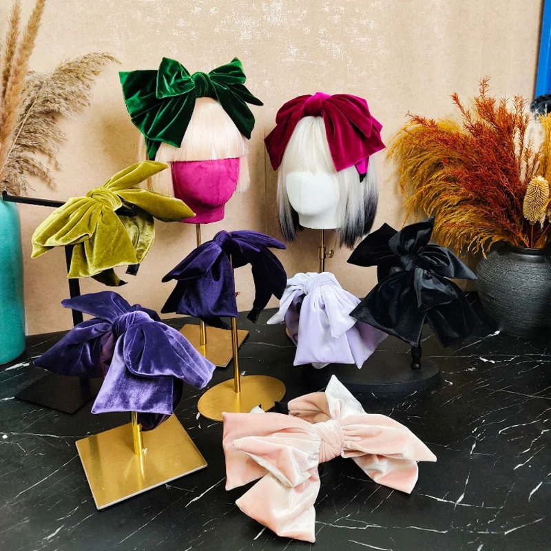 

Gold Velvet Oversized Bow Headband Candy Color Elegant Hair Hoop Vintage Solid Color Hairband Women Hair Accessories Headwear