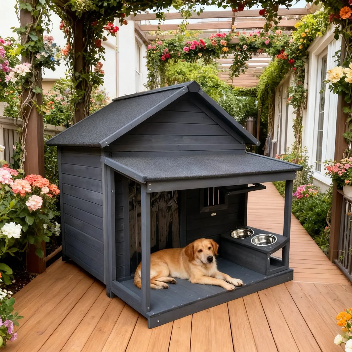 

Outdoor Dog House Cage All Seasons Wooden Kennel Outdoor Rainproof Dog House Warm Medium and Large Kennel