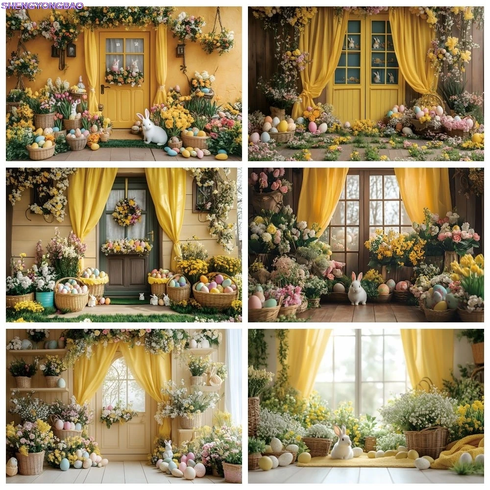 

Easter Backdrops for Photography 2025 Interior Room Spring Flowers Bunny Eggs Baby Shower Kids Portrait Photocall Background