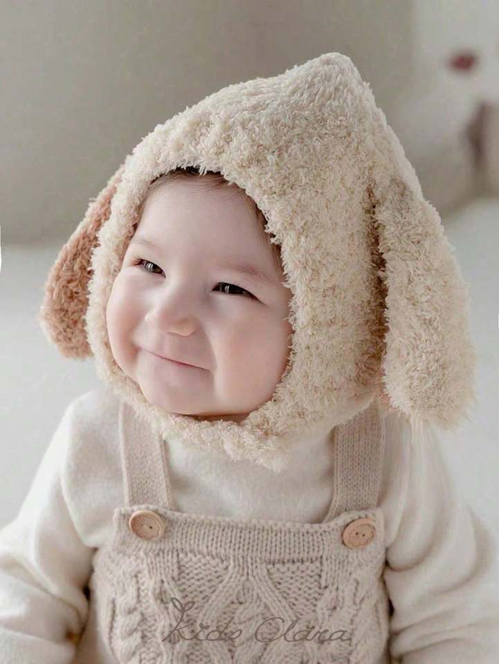  1Pcs Kids Knitted Pointed Hat With Puppy Ears,Plush Ear‑Protection Cap For Children Daily Matching Accessory 