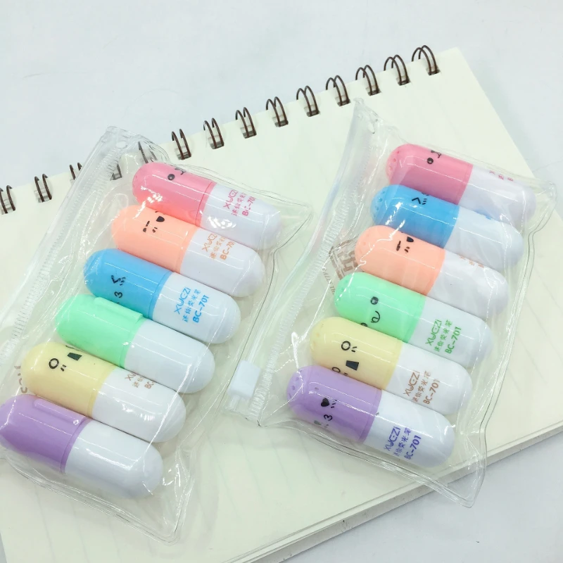 

6 шт./упак., милые таблетки, мини-маркер, маркер для рисования, школьные канцелярские принадлежности, детские студенческие канцелярские принадлежности