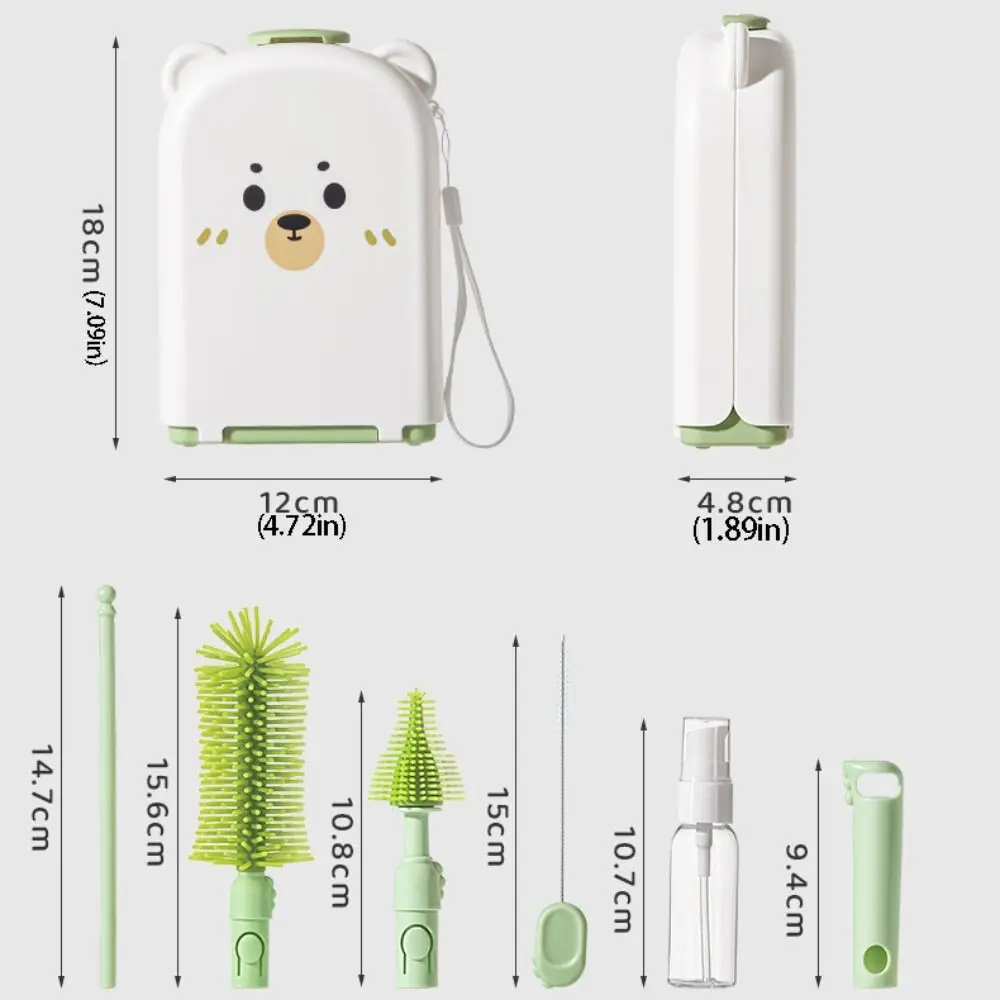 Set Sikat Botol Bayi 6-in-1 Rak Pengering Terintegrasi Hemat Ruang Sikat Pembersih Botol Rak Pengering Portabel Sikat Cangkir