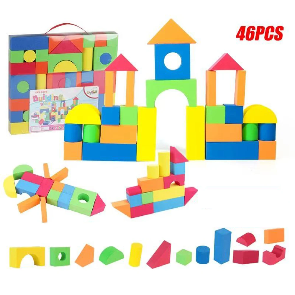 46pcs Soft EVA Building Blocks Large Educational STEM Toys for Preschool Kids Big Colorful Stackable Blocks Boy Girl Gifts