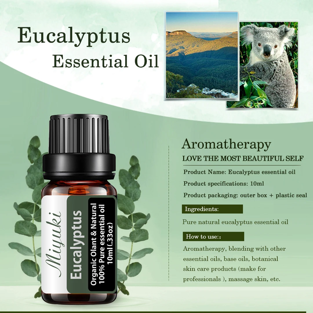 10ML Eucalyptus Pure Plant Essential oils for Humidifier Aroma Diffuser Oil Massage Spa Bath Fragrance with Droppers