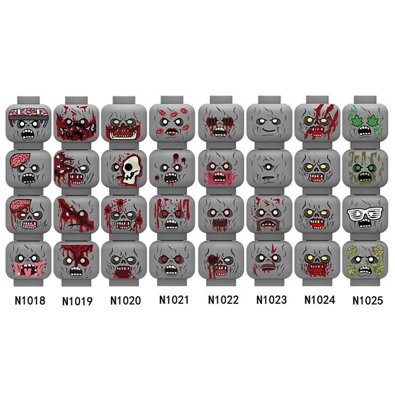 MOC Figures Accessories Head Building Blocks Soldier Injured Expression Doctor Zombie Hero Head Parts Mini Bricks Toys Kids Gift