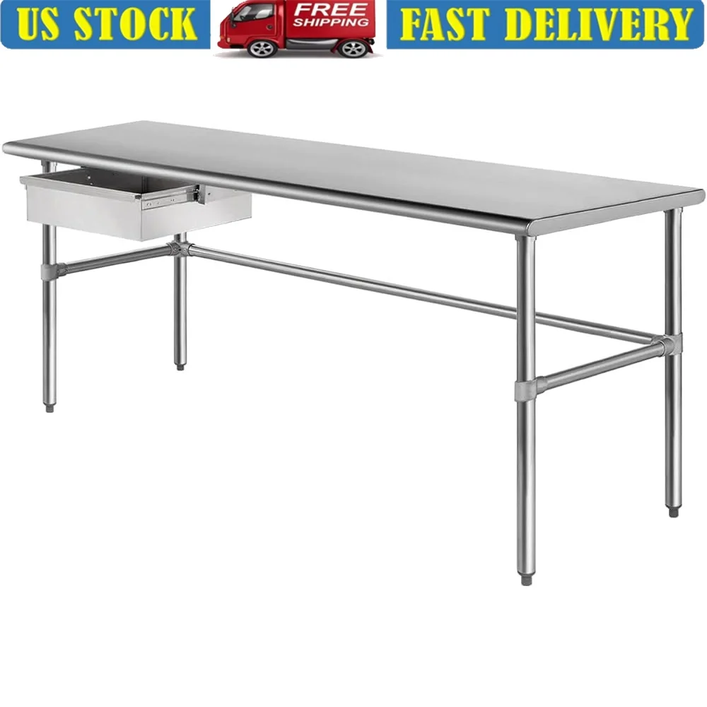 

Commercial Stainless Steel Utility Work Table Heavy Duty Metal Prep Table NSF Certified Adjustable Feet Kitchen Garage Laundry