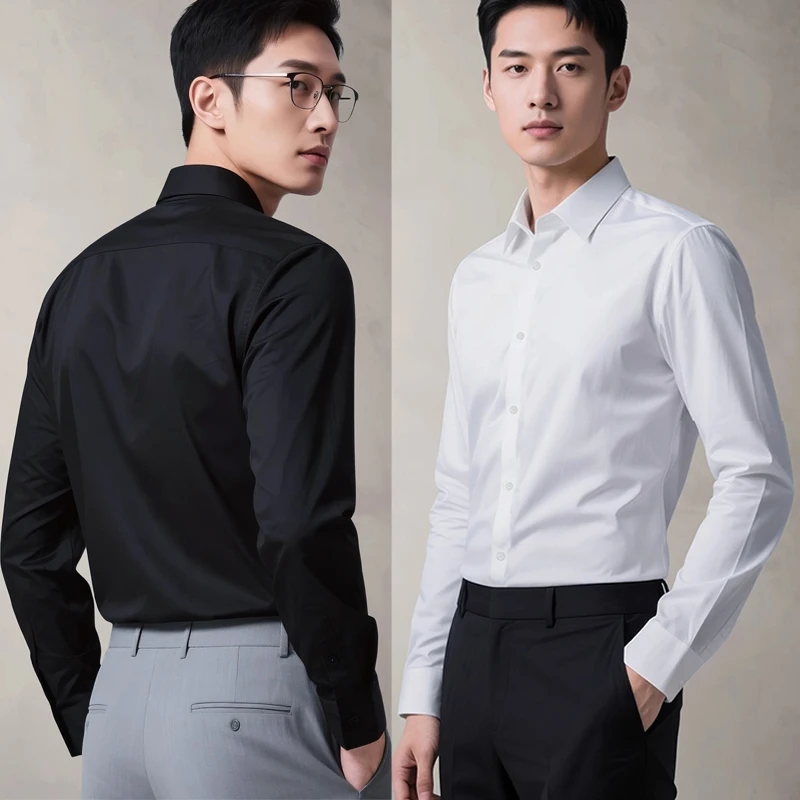 

Мужская белая рубашка из искусственного шелка с длинным рукавом, осень/зима, повседневная деловая классическая рубашка премиум-класса, профессиональные официальные рубашки
