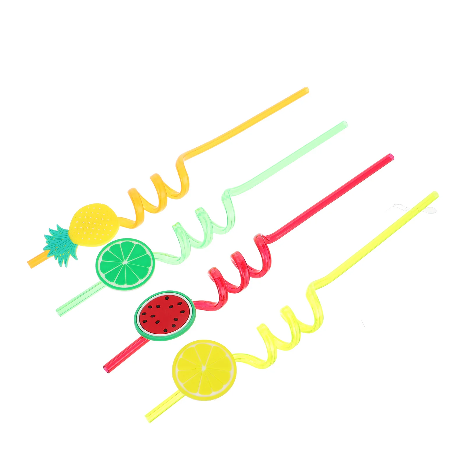 

4pcs Fruit Straws Summer Party Drinking Straws Reusable Pvc Spiral Design Birthday Festival Gathering Bar Home Use Kitchen