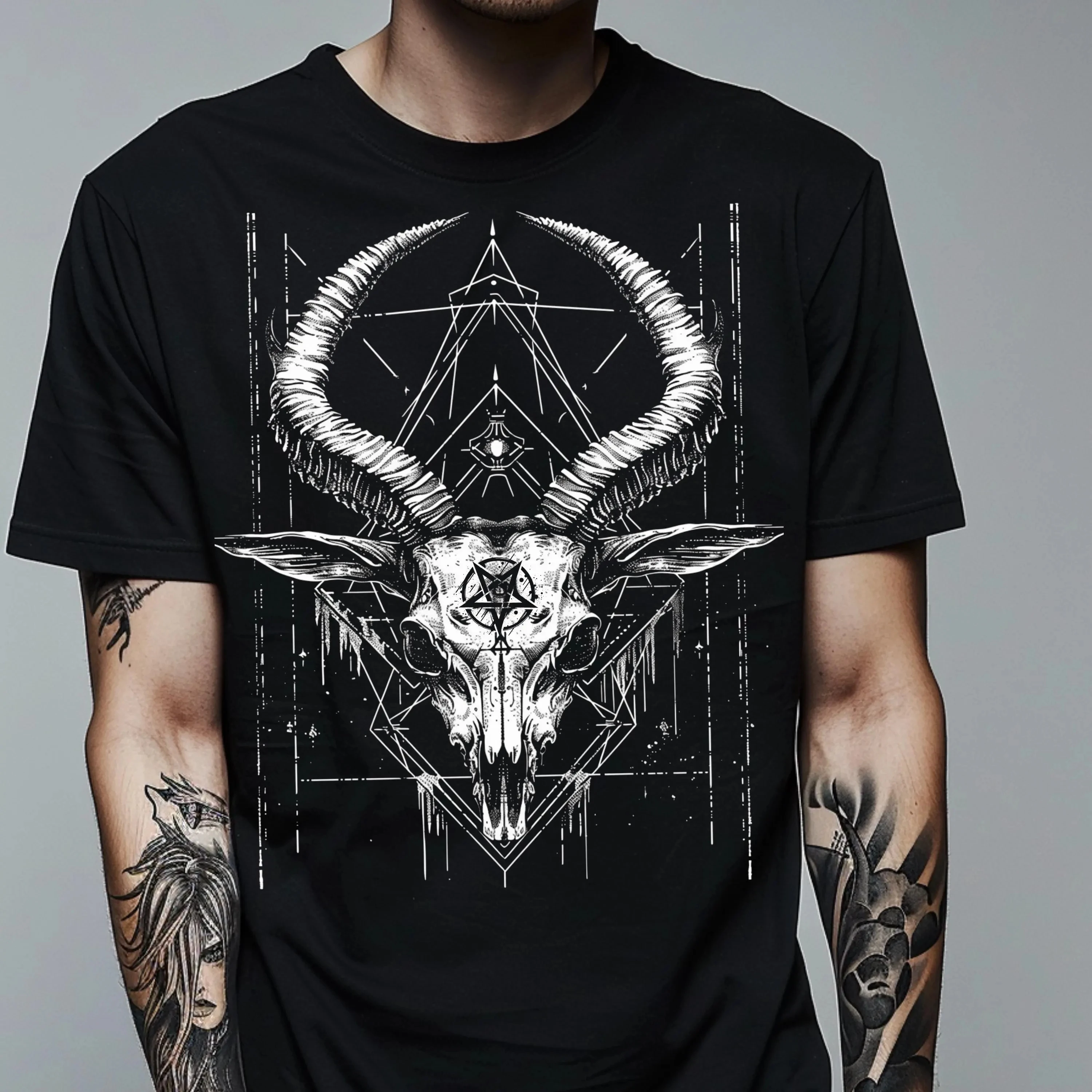 Baphomet camisa oculta unissex demônio t camisa arte escura alt roupas satânica vestuário gráfico camiseta gráfico t retro streetwear