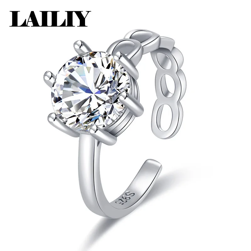 LAILIY 925 Sterling Silver Rose Gold New Wedding Gift Diamond Six Prong 1Ct Opening Adjustable Ring for Women Fashion Jewelry
