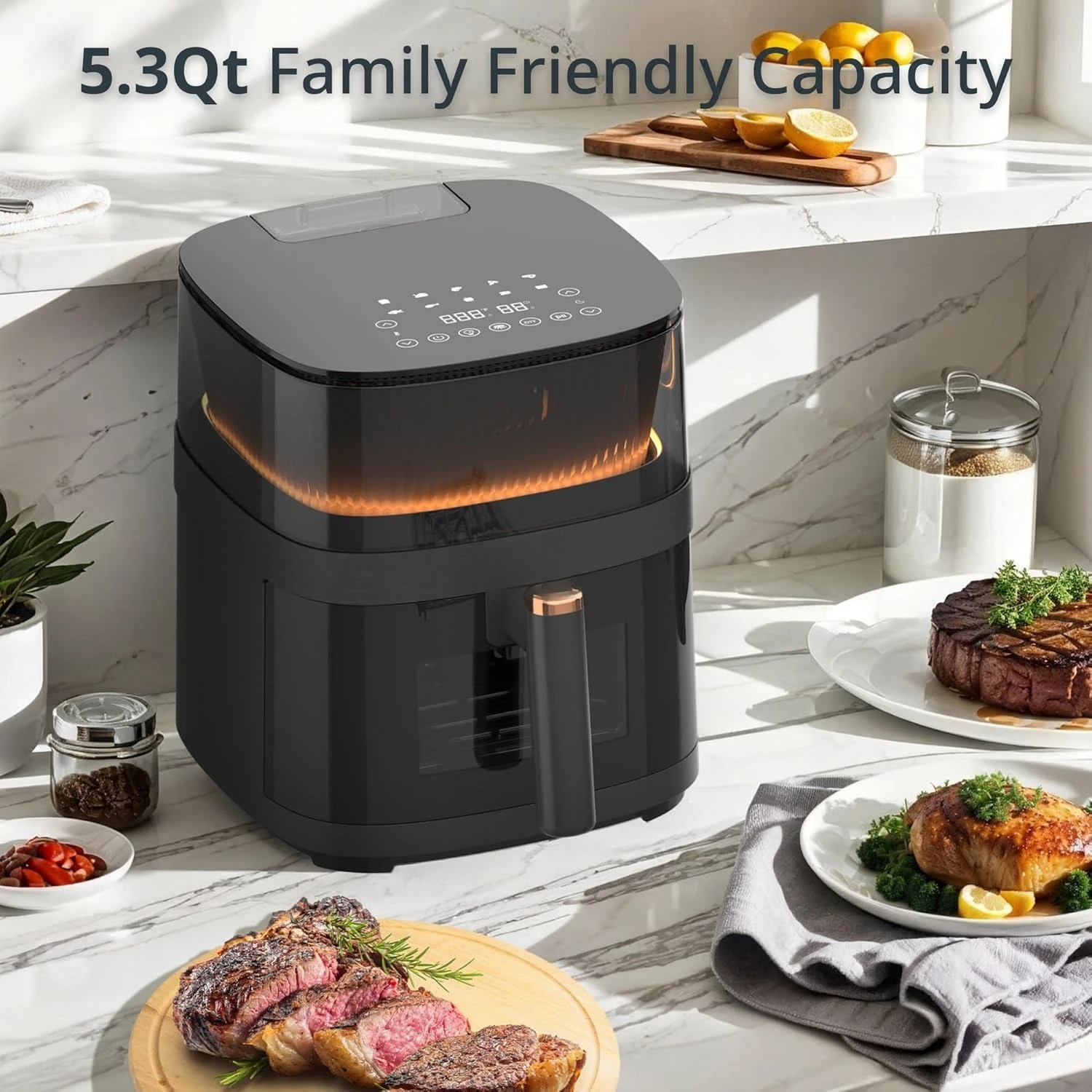 

5.3Qt Air Fryer, Professional Airfryer with Water Atomizer Tech, 10 Cooking Functions on Digital Touch Screen, Large Capacity